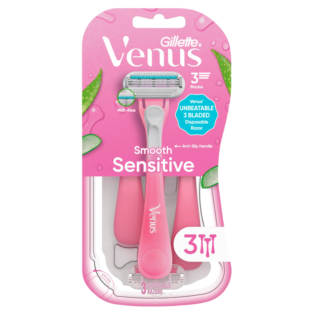 Gillette Venus Sensitive Women's Disposable Razors - Single Package of 3 Razors