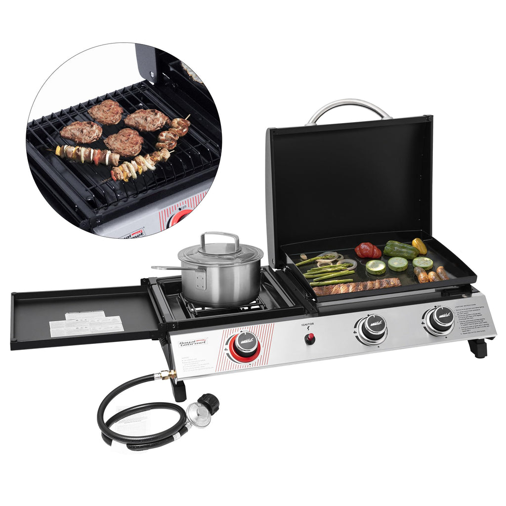 Royal Gourmet PD1305H 3-Burner Propane Gas Grill, Griddle Combo with Lid