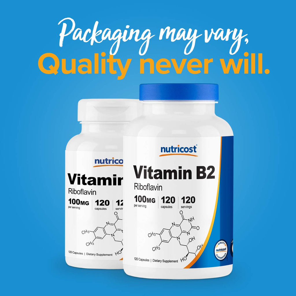 Nutricost Vitamin B2 (Riboflavin) 100mg, 120 Capsules, Gluten Free | GMO-Free
