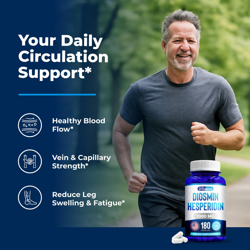 Diosmin Hesperidin 1000mg for Leg Circulation & Vein Support*, 180 Capsules | Diosmin & Hesperidin - 90 Day Supply Of Easy-To-Swallow Capsules For Vein Health, Capillaries & Lymphatic Flow