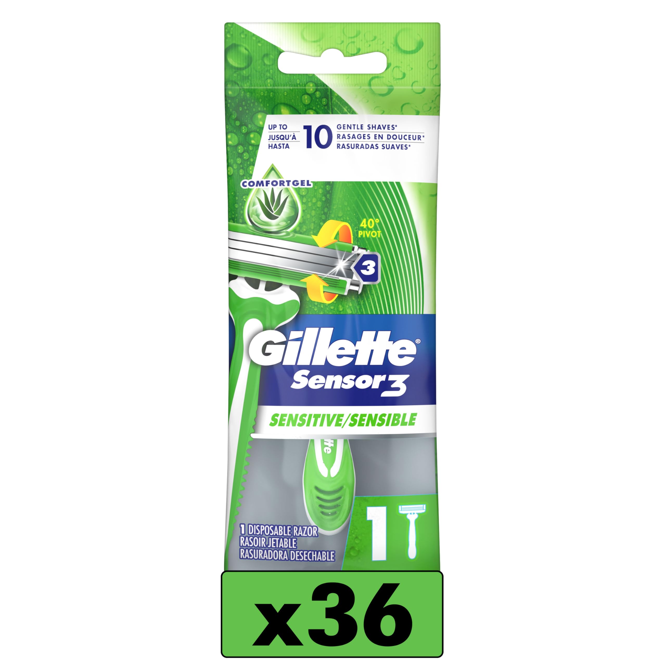 Gillette Sensor3 Sensitive Men's Disposable Razor, 4 Razors