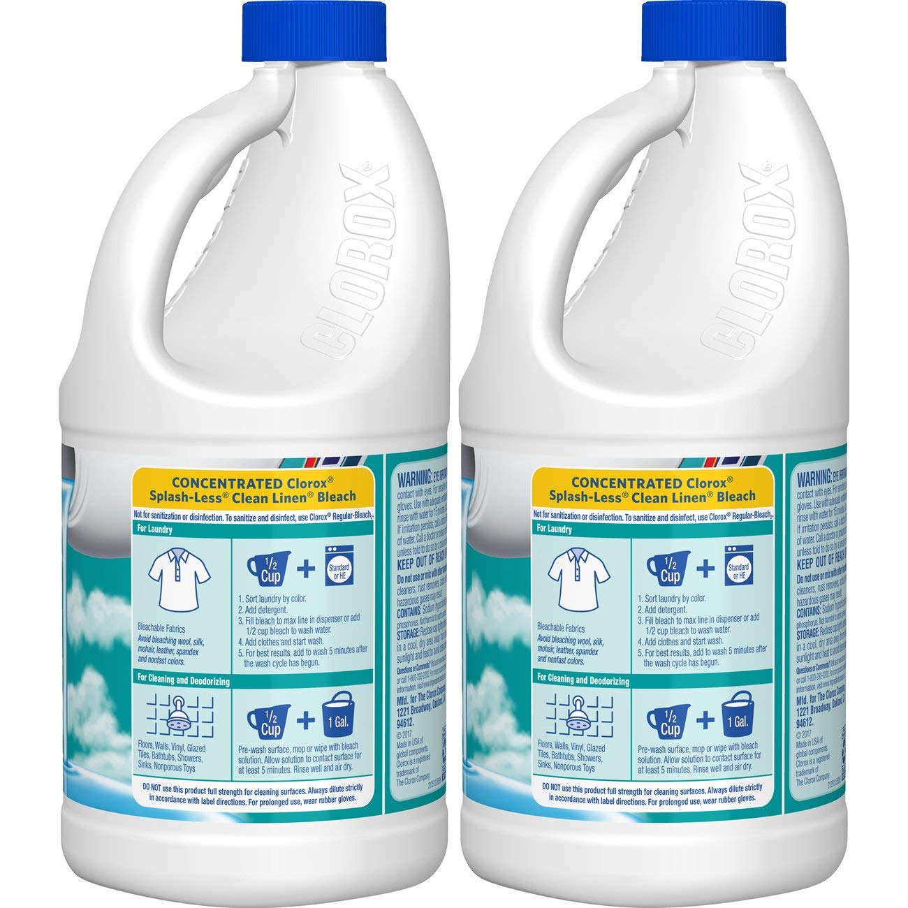 Buy now Clorox Splash-Less Bleach, Clean Linen Scent, 55 Ounces, 2 Pack (110 Ounces Total), Real Bleach Made Simpleâ„¢ at indiglob india