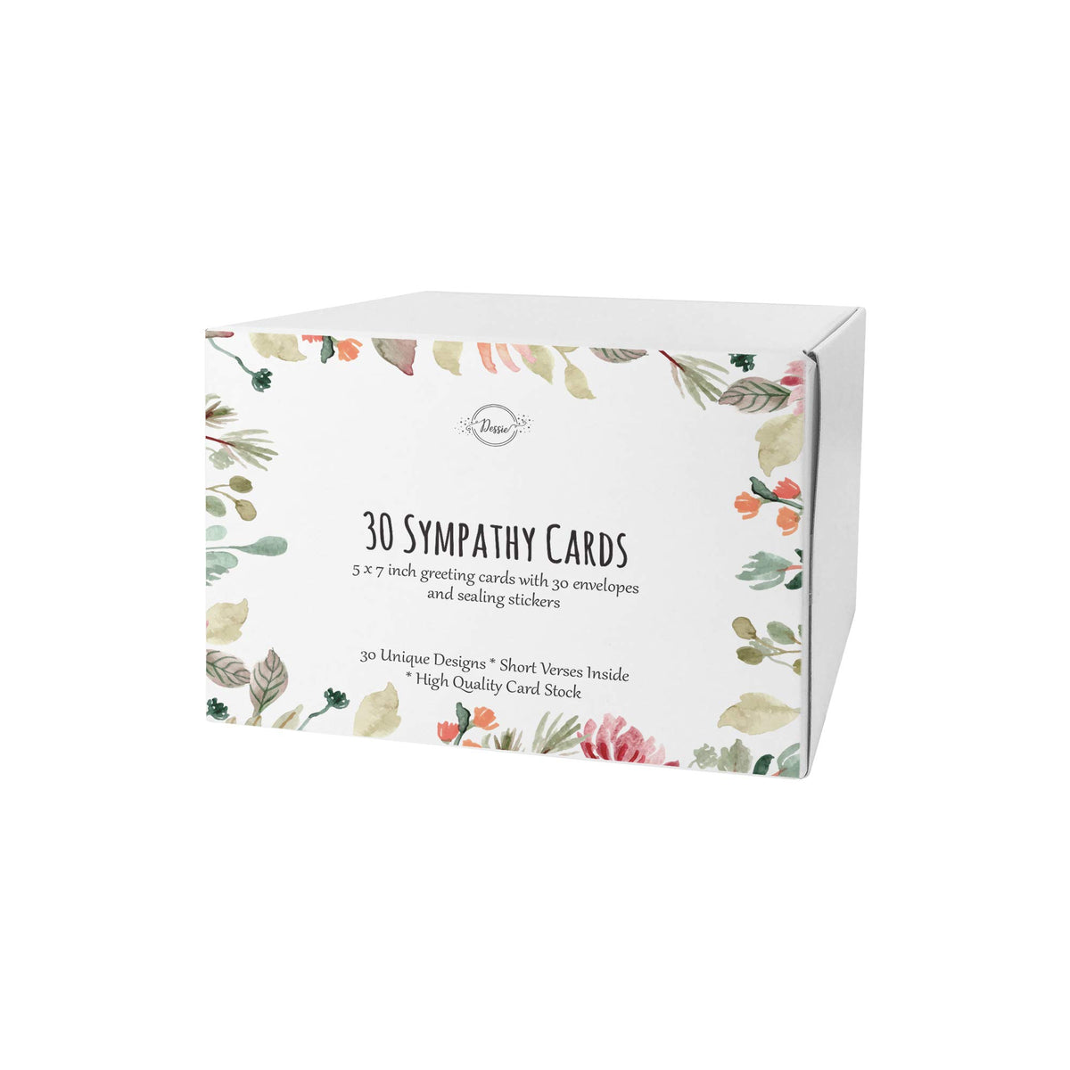 Dessie 30 Unique Sympathy Cards With Greetings Inside. 30 Different, Large Greeting Cards With Envelopes and Matching Sealing Stickers. Includes Sturdy Storage Box.