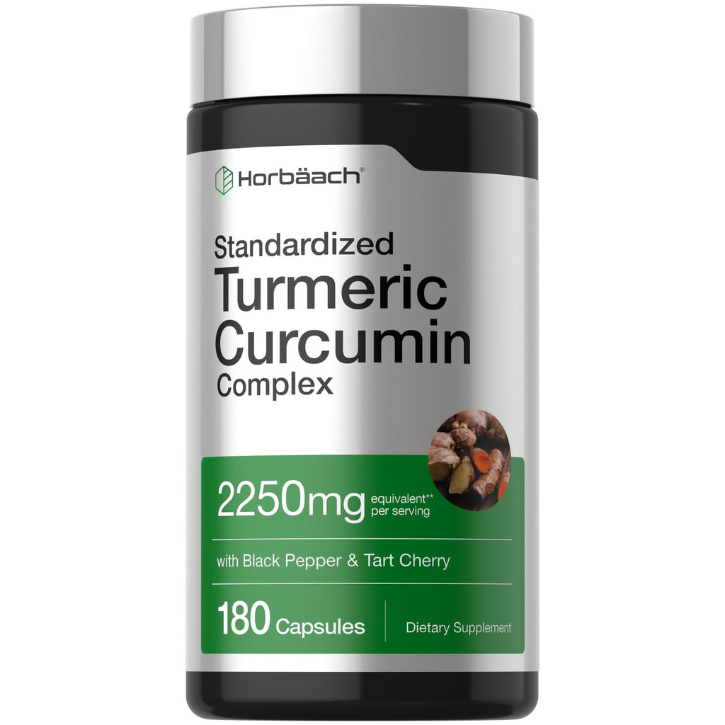 Horbäach Turmeric Curcumin Supplement | 180 Capsules | with Black Pepper & Tart Cherry | Non-GMO & Gluten Free