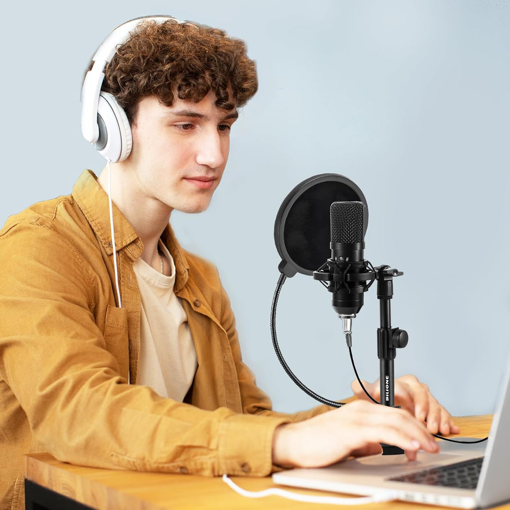 Buy now BILIONE Multifunctional Desktop Microphone Stand, Adjustable Mic Stand Desk with Pop Filter, Shock Mount, Microphone Clip, 5/8" to 3/8" Metal Screw Adapter at indiglob india