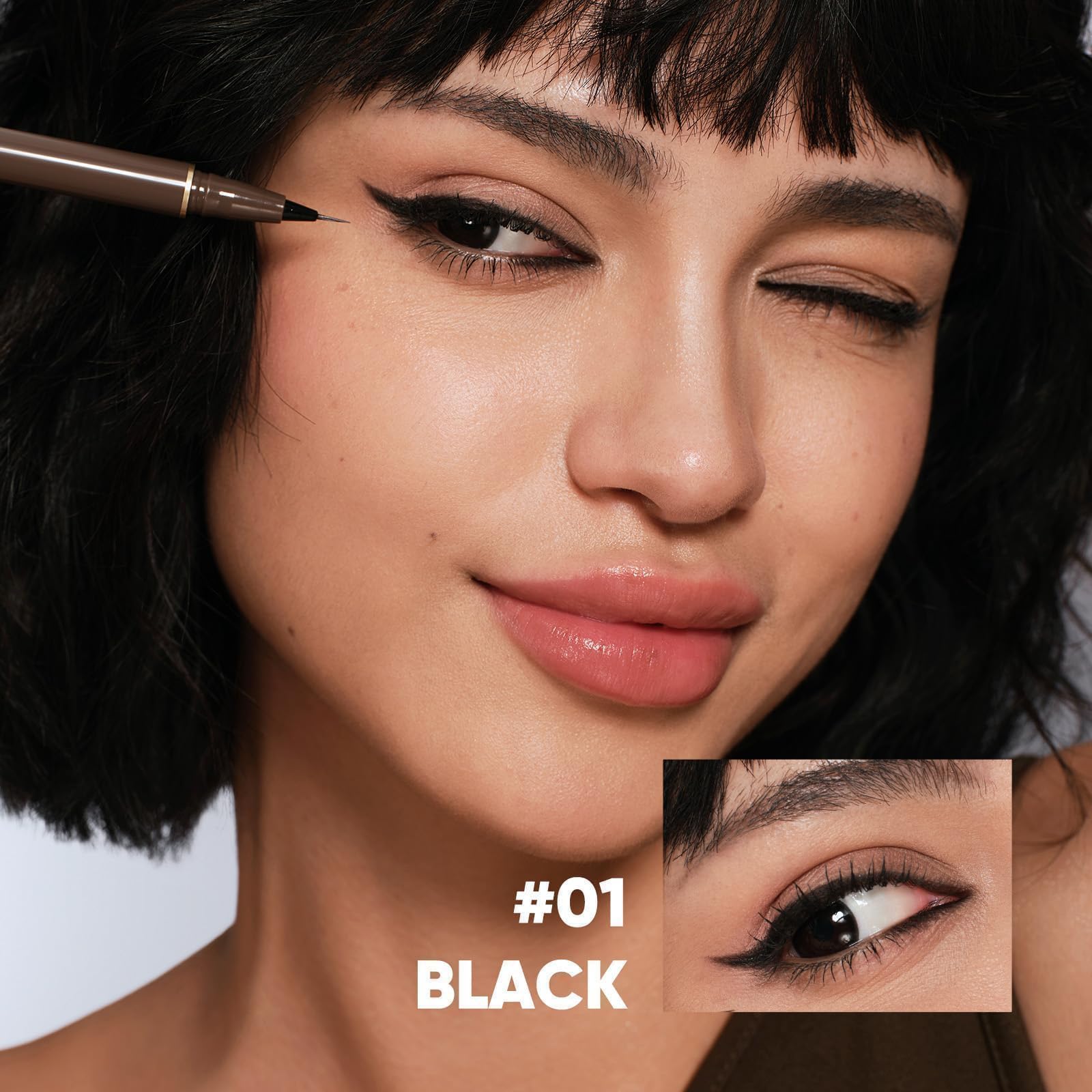 JUDYDOLL Ultra-Fine Liquid Eyeliner-Precision Tip for Wing Line, Smudge-Proof, Quick-Drying, Waterproof, Easy to Get Inner Corner Lined, Hooded Eyes-Friendly (#01 Black)