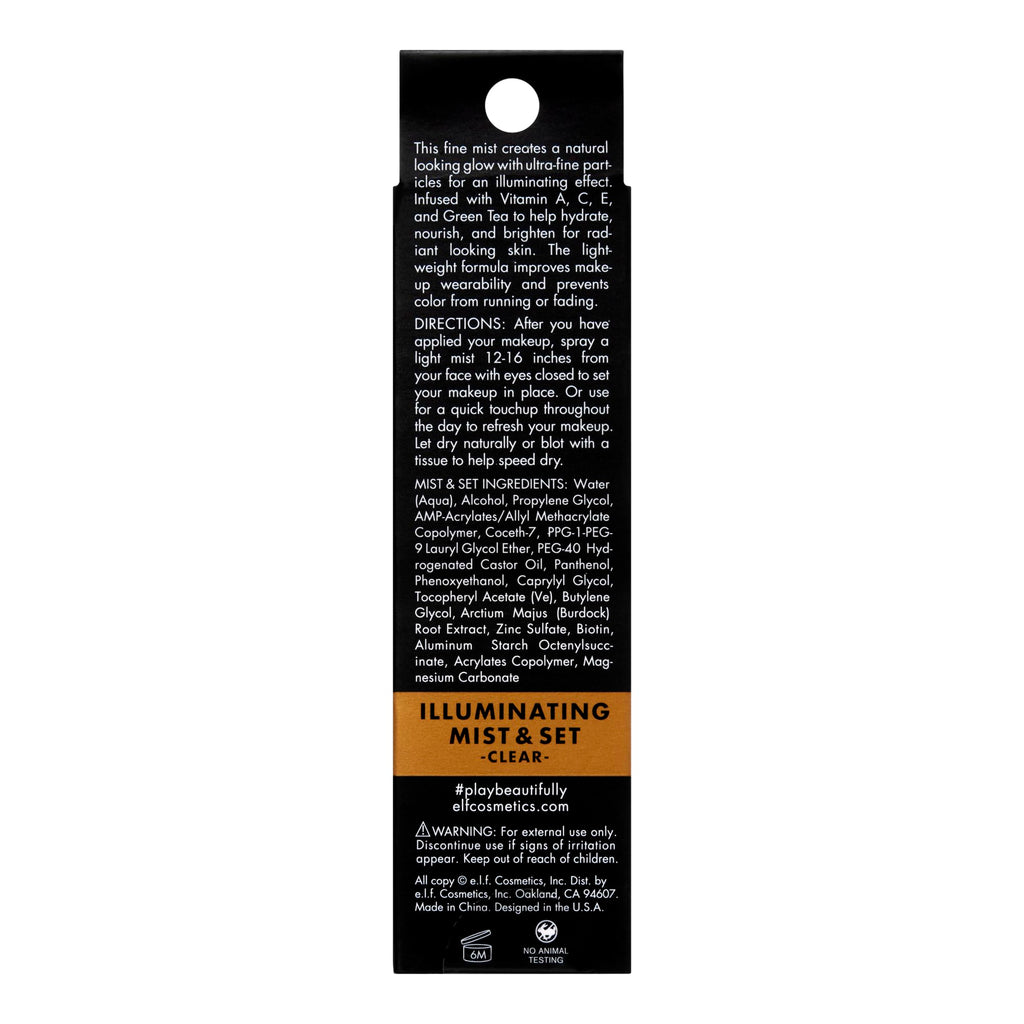 Buy now e.l.f. Lumious Mist & Set, Setting Spray To Give Makeup A Lasting, Radiant Finish, Infused With Vitamins A, C & E, Small, 2 Fl Oz at indiglob india