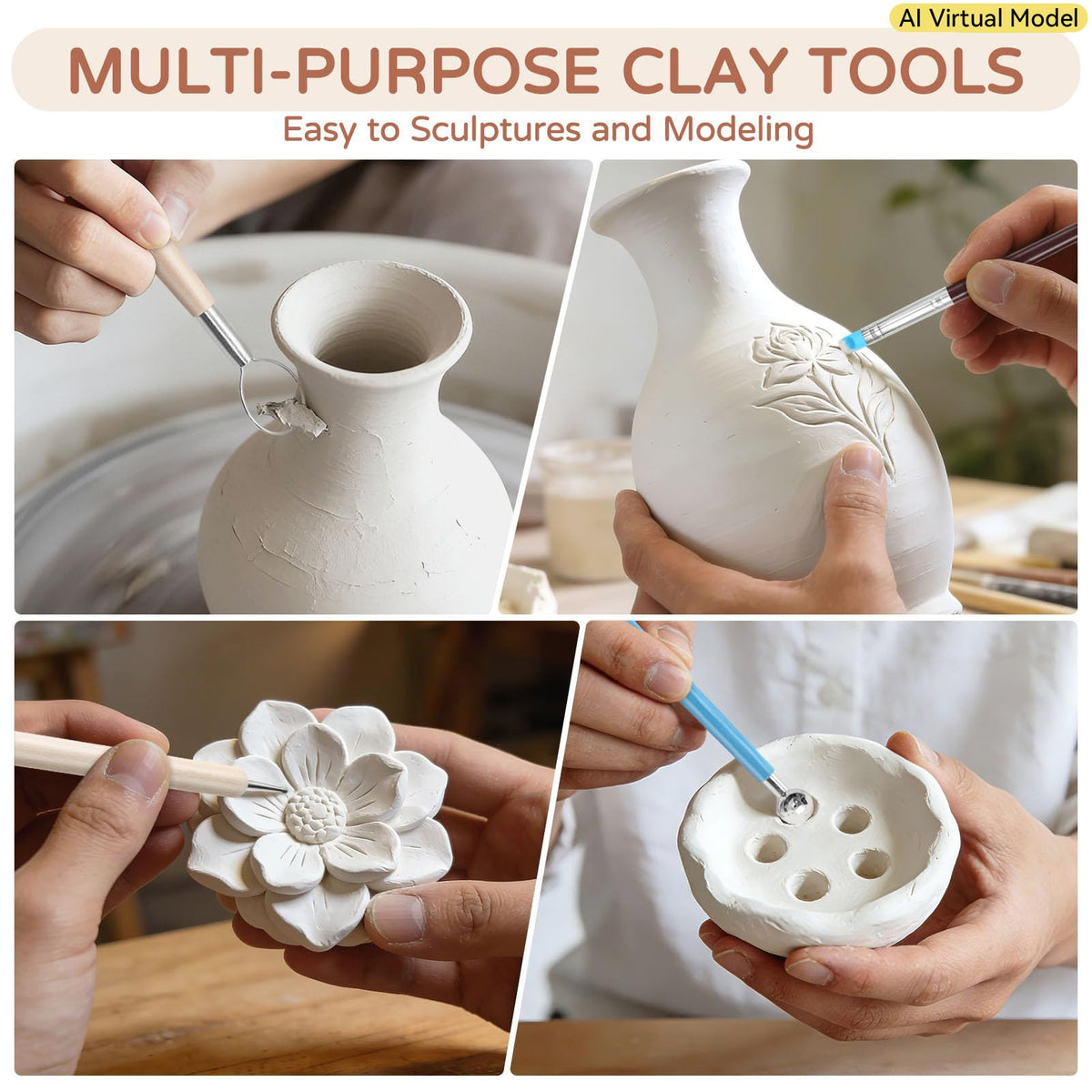 VIBRATITE 10LB Air Dry Clay with 40PCS Pottery Tools, White Modeling Clay