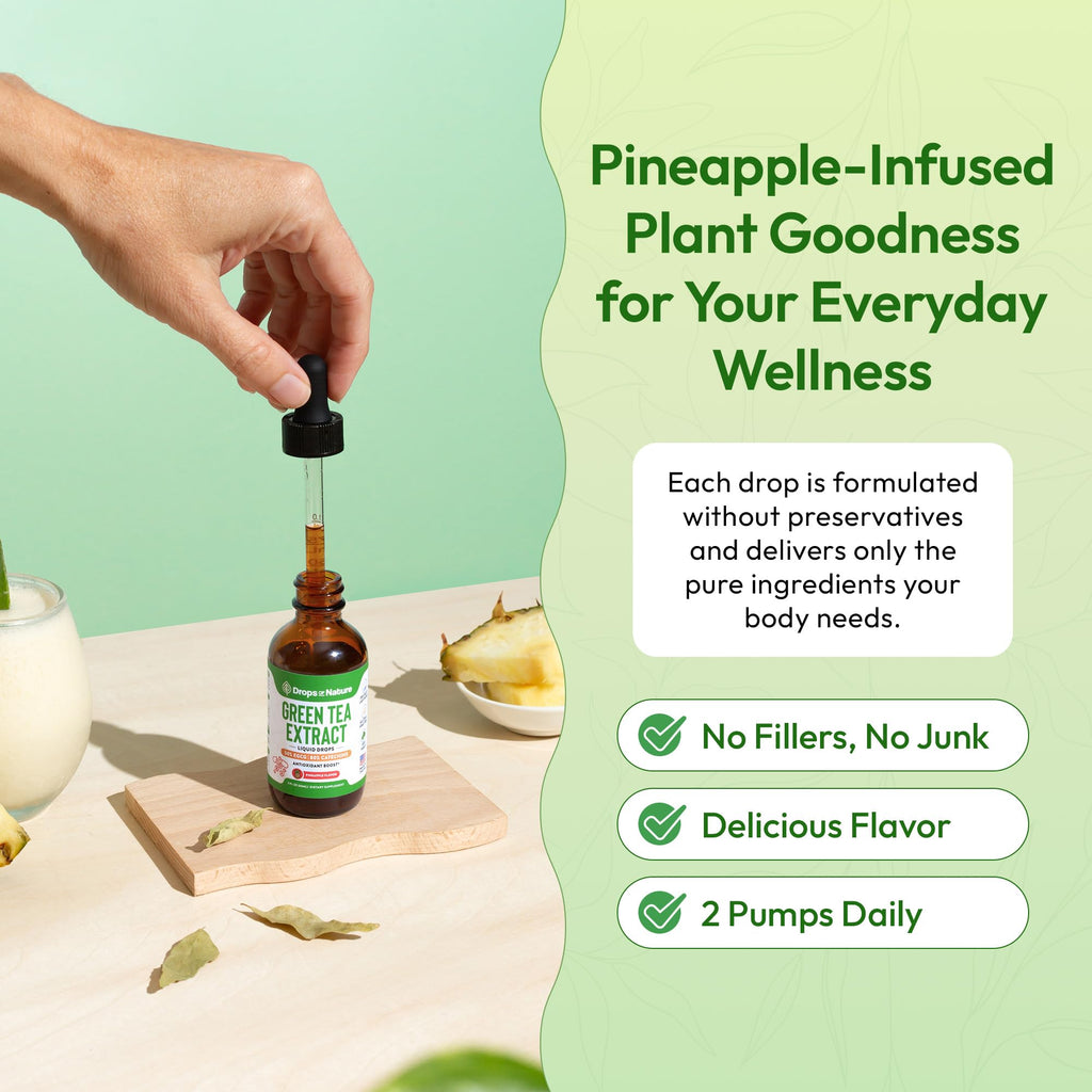 Drops of Nature Green Tea 10:1 Extract Liquid Supplement - Pineapple, 60 mL | 50% EGCG, 80% Catechins, Antioxidant & Immune Health Support, 4X Faster Absorption than Pills & Capsules, Vegan, Gluten-Free