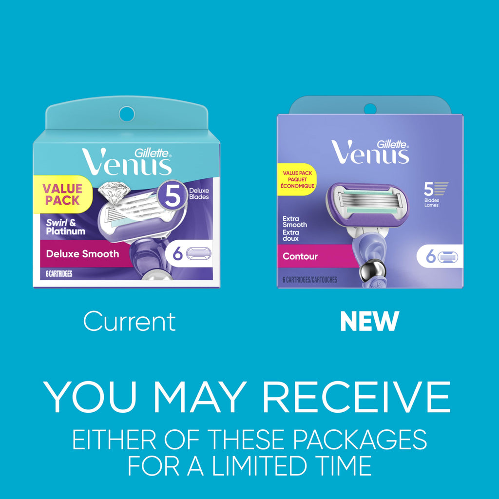Gillette Venus Deluxe Smooth Swirl Womens Razor Blade Refills, 6 Count, Moisture Ribbon to Protect Against Irritation