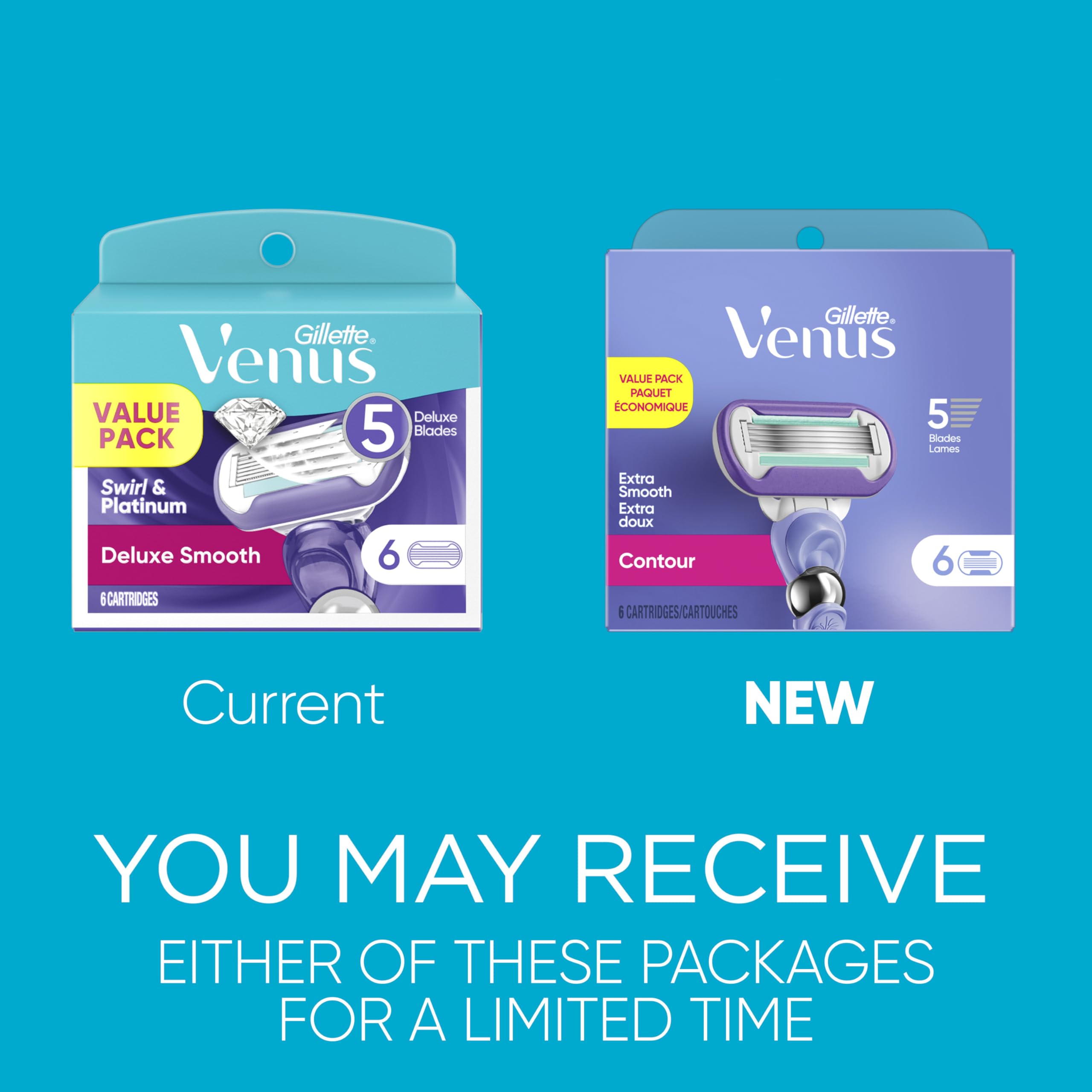Gillette Venus Deluxe Smooth Swirl Womens Razor Blade Refills, 6 Count, Moisture Ribbon to Protect Against Irritation