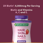 Nature's Bounty Optimal Solutions Advanced Hair, Skin, Nails, 2X Biotin | 80 Strawberry Gummies, 40 Total Servings