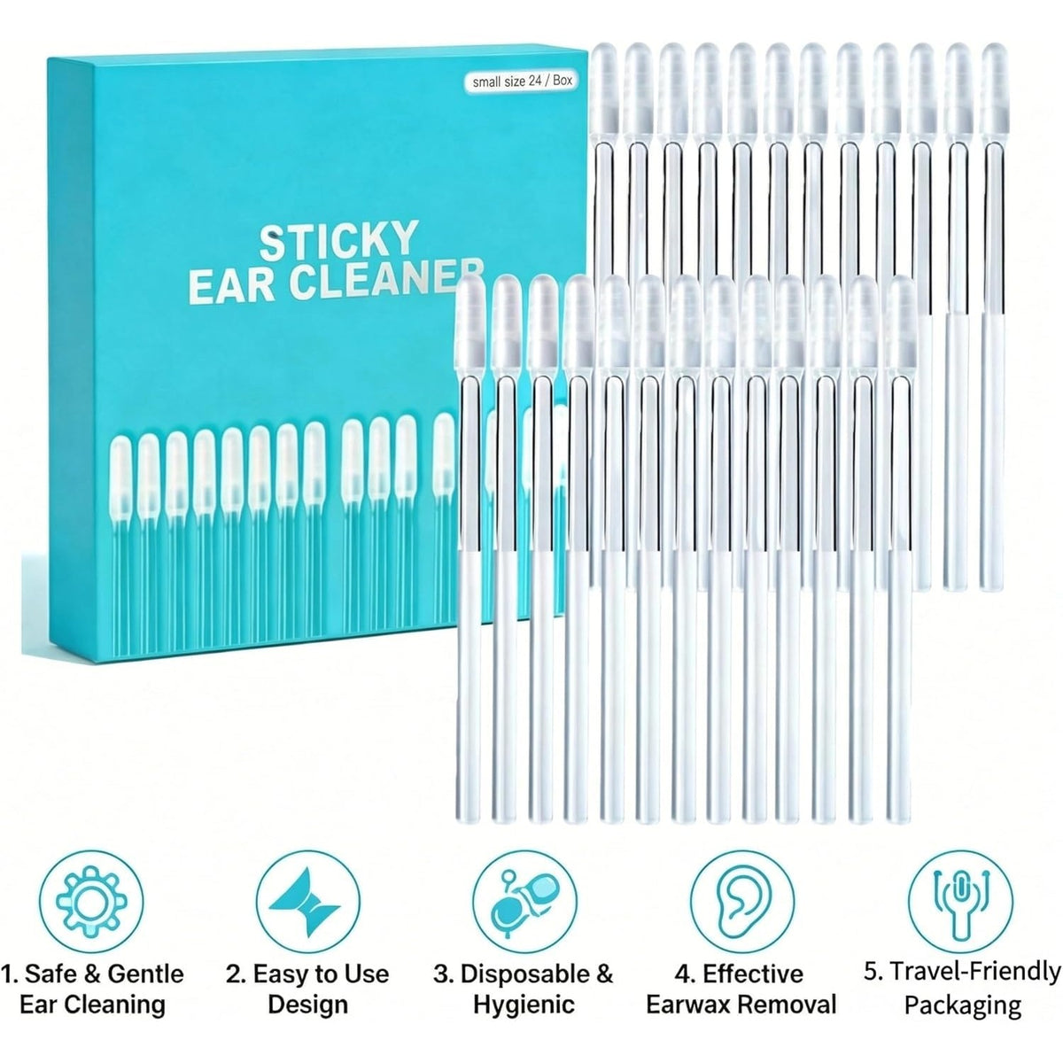 48 Pcs Sticky Cleaning Ear Stick, Gentle Reusable Soft Spiral Head Adhesive Ear Pick for Safe Ear Cleaning, with Gentle Removal Stick for All Ages