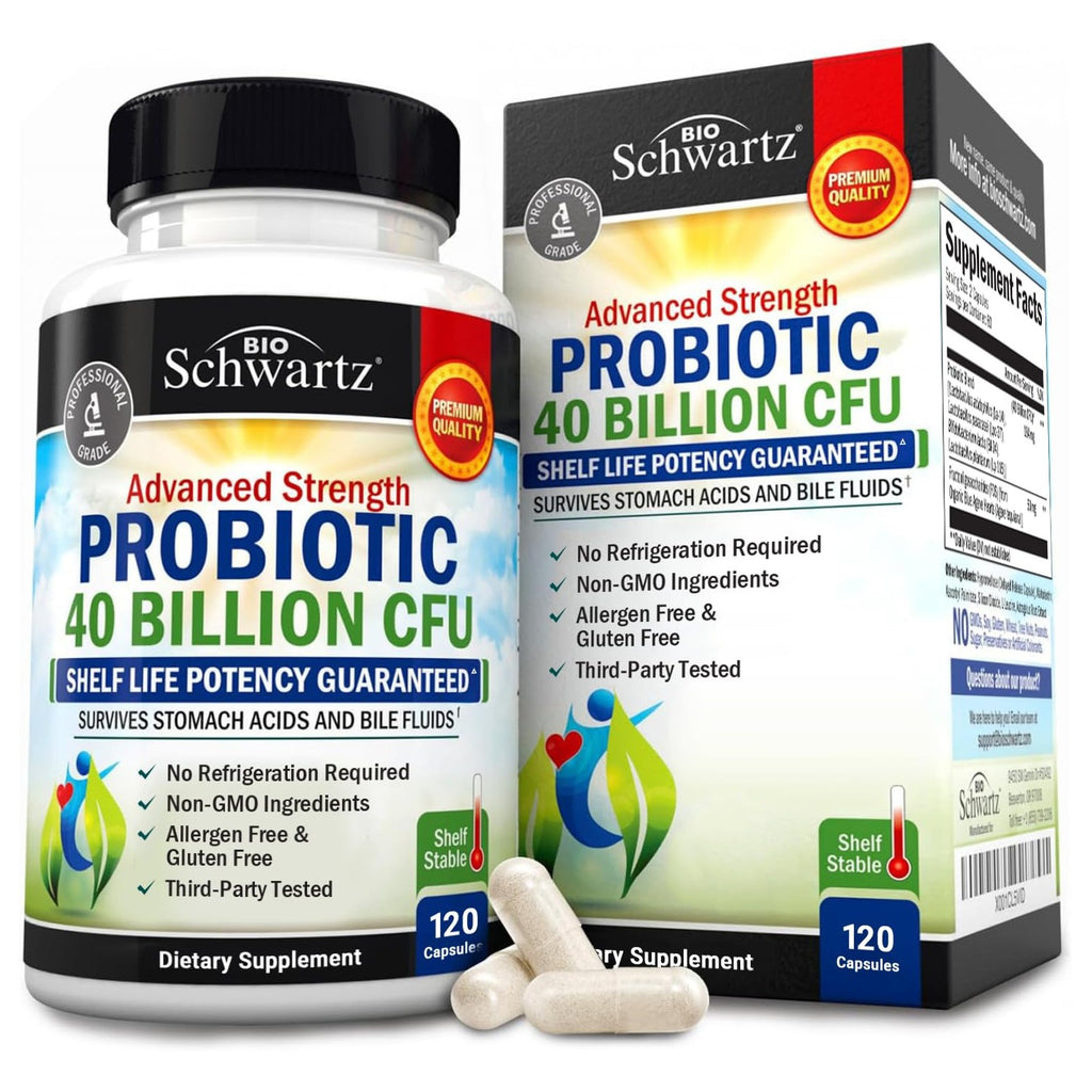 Probiotic 40 Billion CFU with Organic Prebiotics for Gut Health, 60 Count | Probiotics for Men and Women, Immune & Digestive Health Support with Lactobacillus from BioSchwartz, Non-GMO, Shelf Stable