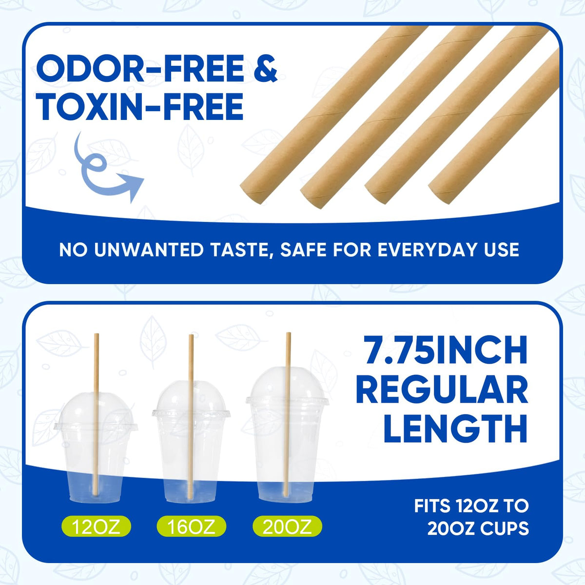 [300 Pack] Brown Paper Straws 7.75" Compostable Drinking Straws Disposable