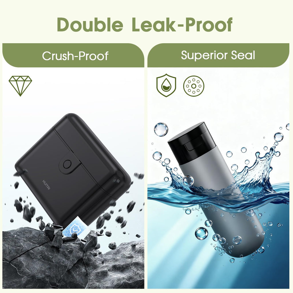 Travel Bottles TSA 4x2oz With Case Leak-Proof Black | Durable ABS hard case, press-to-unlock, 4 individual compartments, wide-mouth bottles for easy fill, leak-proof seals
