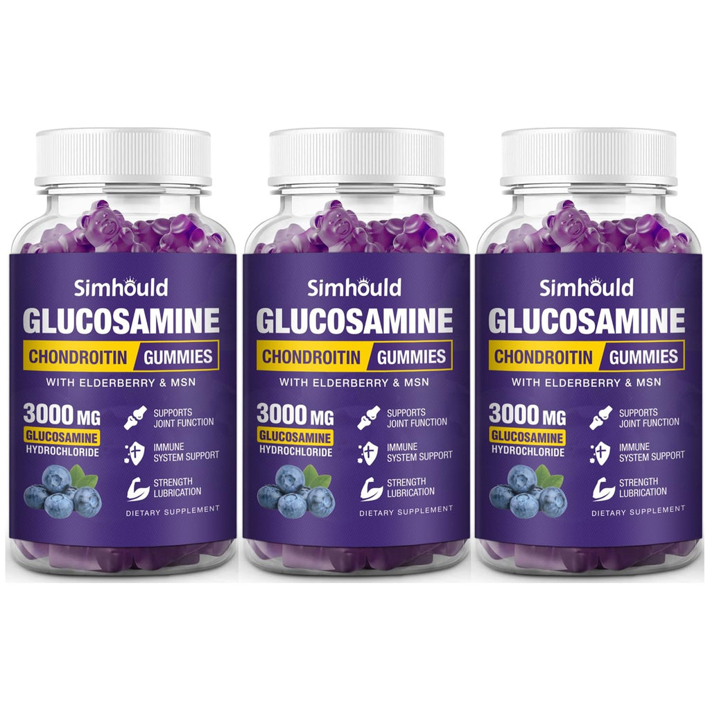 Simhould 2 Packs Glucosamine Chondroitin Gummies - 3000MG Extra Strength Joint Support Supplement with MSM & Elderberry, Flexibility, Antioxidant Immune Support Gummy for Adults, Men & Women