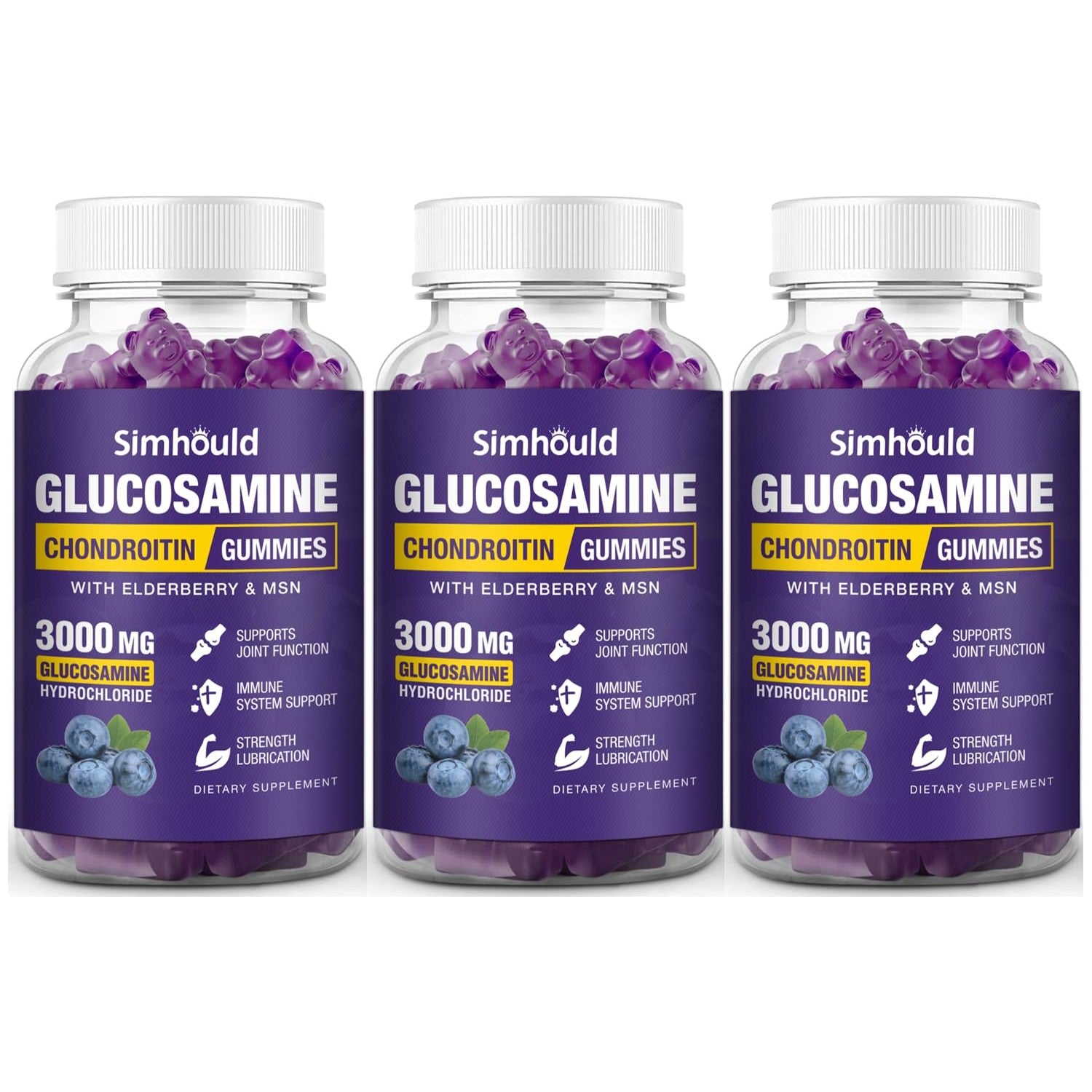 Simhould 2 Packs Glucosamine Chondroitin Gummies - 3000MG Extra Strength Joint Support Supplement with MSM & Elderberry, Flexibility, Antioxidant Immune Support Gummy for Adults, Men & Women