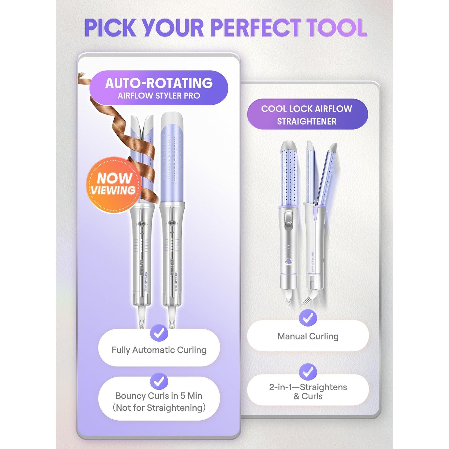 SHEGLAM One Touch Airflow Styler Pro 1.25 inch Automatic Rotating 3.0 Cool Air Technology for No-Wait, Curling Iron, Bouncy & Long-Lasting Curls, Zero Burn Risk, 5 Temp Settings