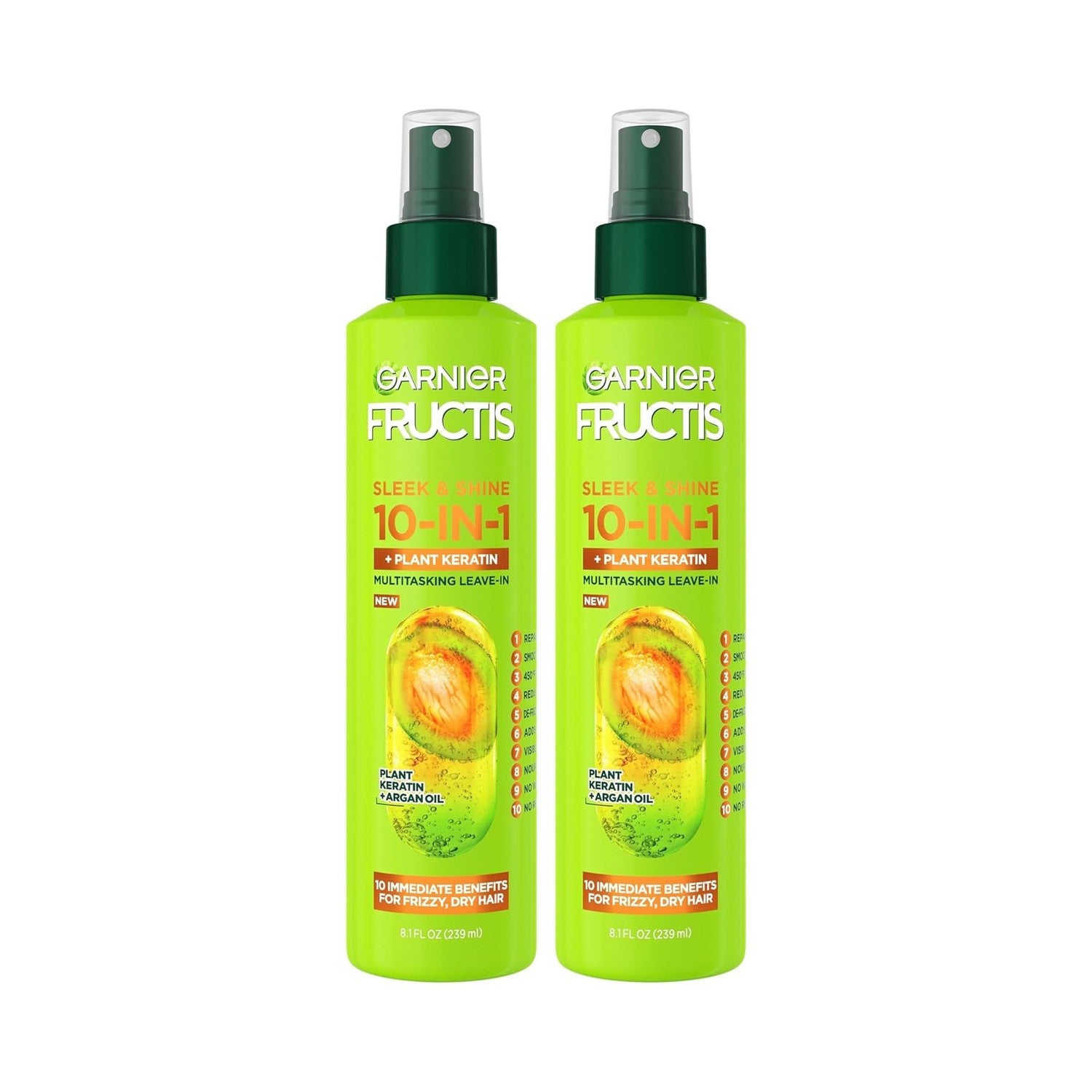 Garnier Fructis Sleek & Shine 10-in-1 Leave In Conditioner Spray for Dry, Frizzy Hair, Heat Protectant Up to 450F with Argan Oil & Plant Keratin, Provides Flyaway and Frizz Control, 8.1 Fl Oz