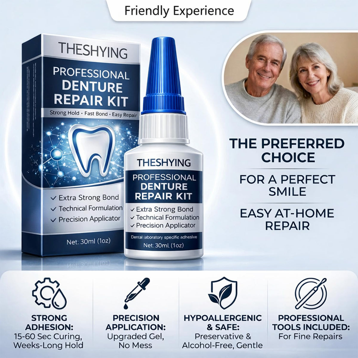 Official Professional Grade Dental Lab Instant Bonding Dental Glue for Dentures & Lab Tools - Fast-Setting in 15-60 Sec | Crack Repair & Gap Filling | Long-Lasting Hold (Days to Weeks) – 1oz