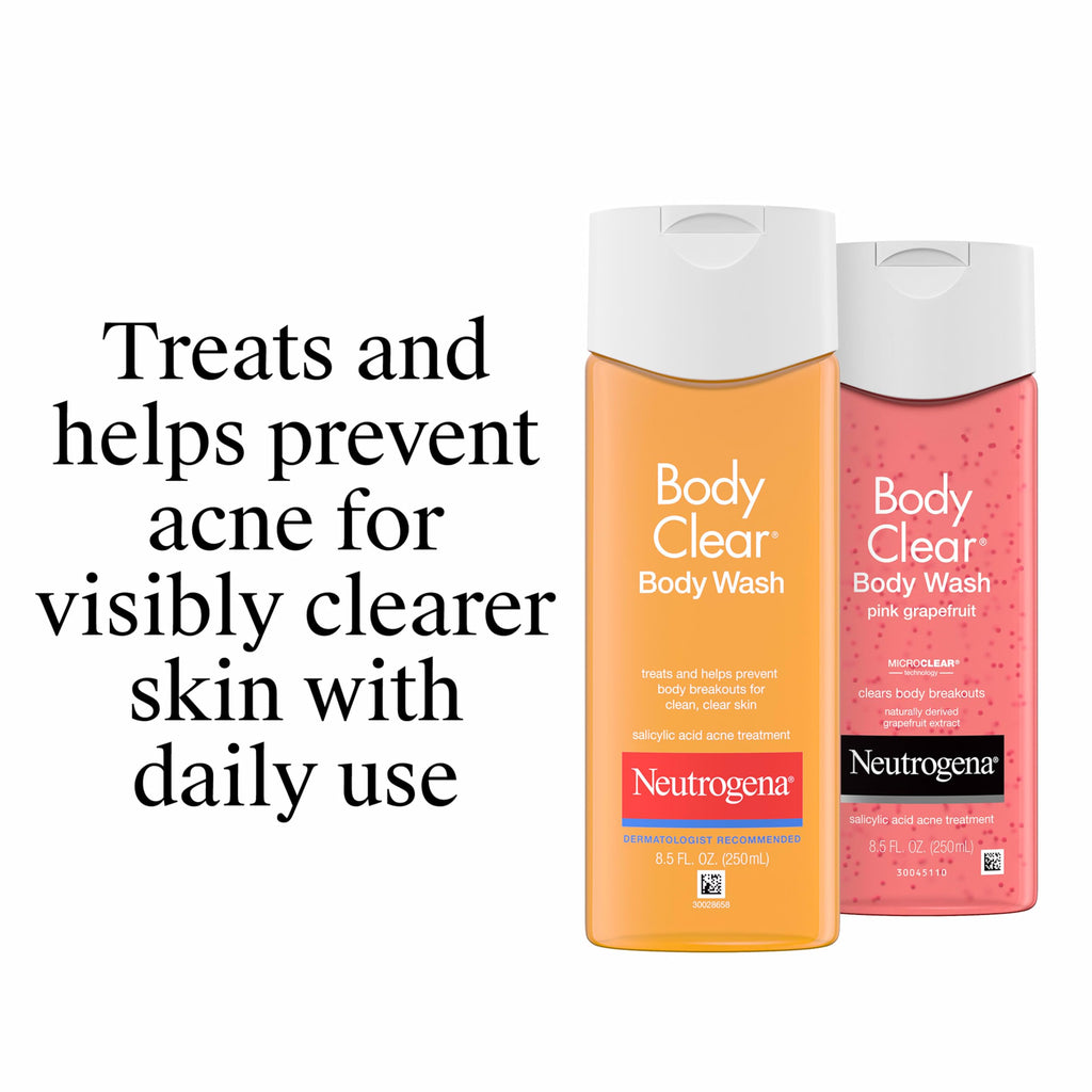 Neutrogena Body Clear Acne Body Wash, 3 x 8.5 fl oz | 2% Salicylic Acid & Glucerin, Oil Free, Breakouts on Back Chest & Shoulders, Non-Comedogenic, Gentle on Skin