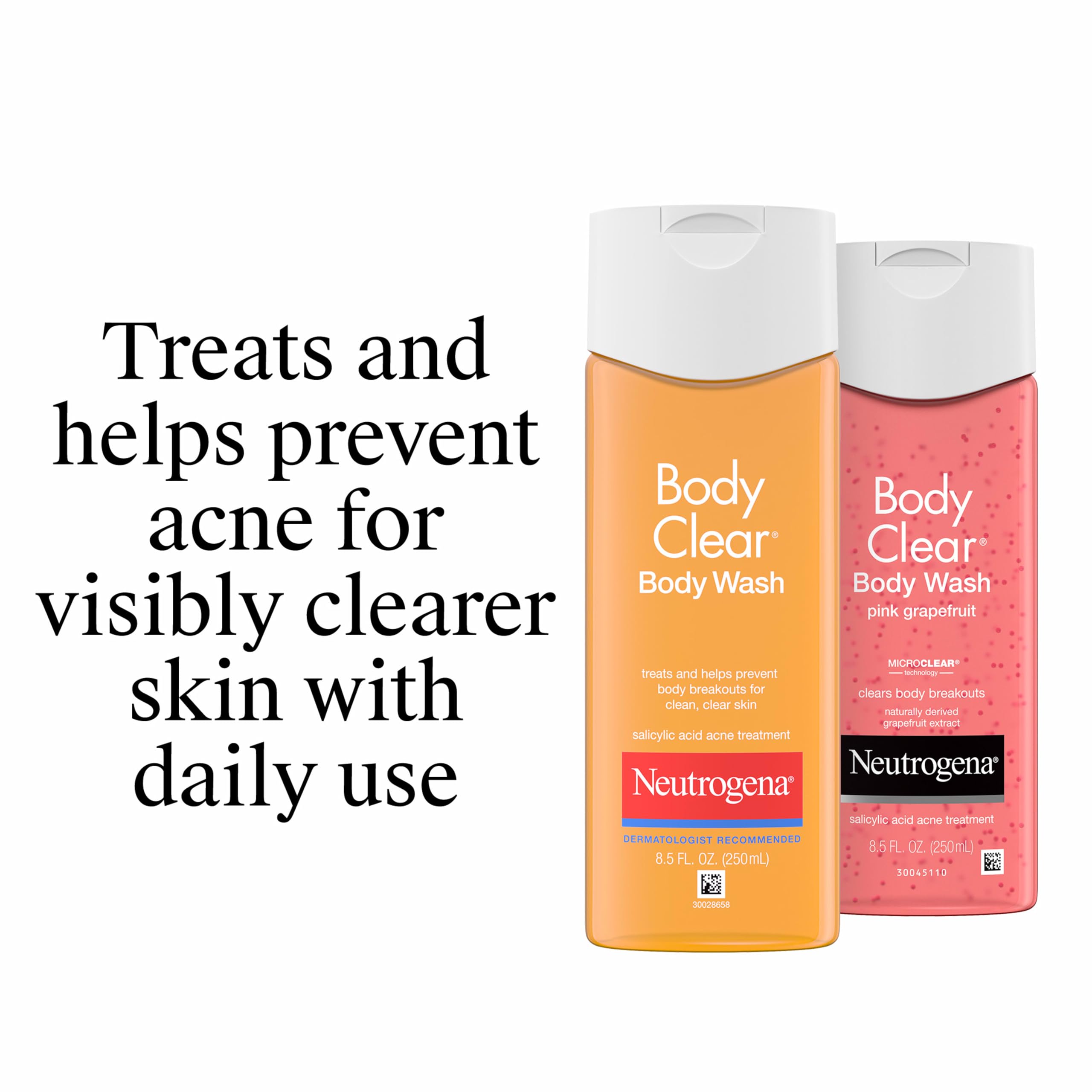 Neutrogena Body Clear Acne Body Wash, 3 x 8.5 fl oz | 2% Salicylic Acid & Glucerin, Oil Free, Breakouts on Back Chest & Shoulders, Non-Comedogenic, Gentle on Skin