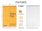 Better Office Products Spiral Steno Pads, 8 Pack, 6 x 9 inches, 60 Sheets, White Paper, Gregg Rule, Natural Board Cover, 8 Steno Notebooks