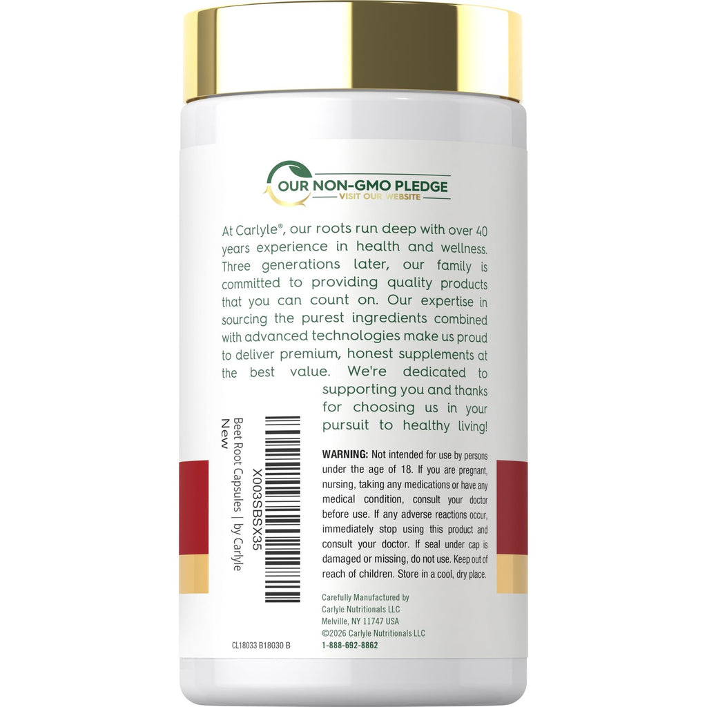 Carlyle Beet Root Capsules | 120 Count | Quick Release Capsules | Non-GMO and Gluten Free Supplement