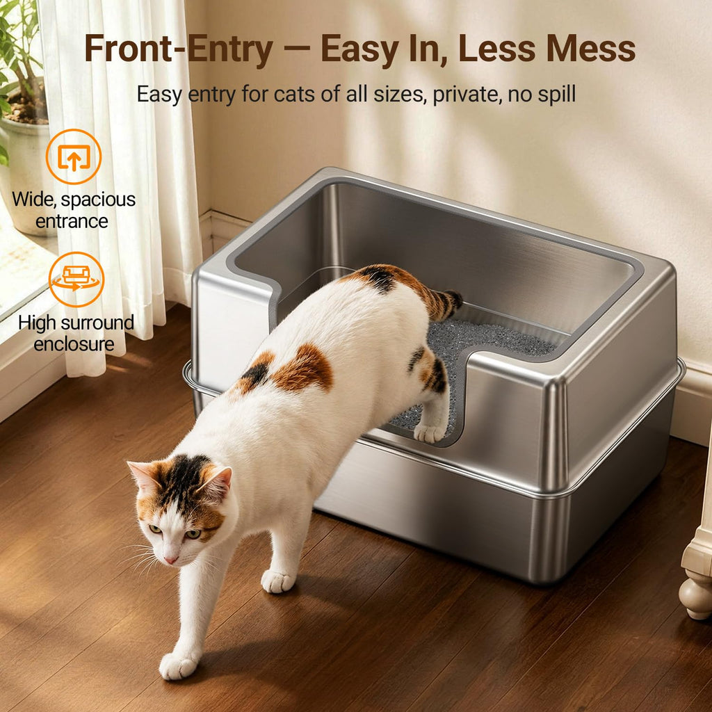 Non-Stick Entirely Stainless Steel Litter Box Splash-Proof & Leak-Proof