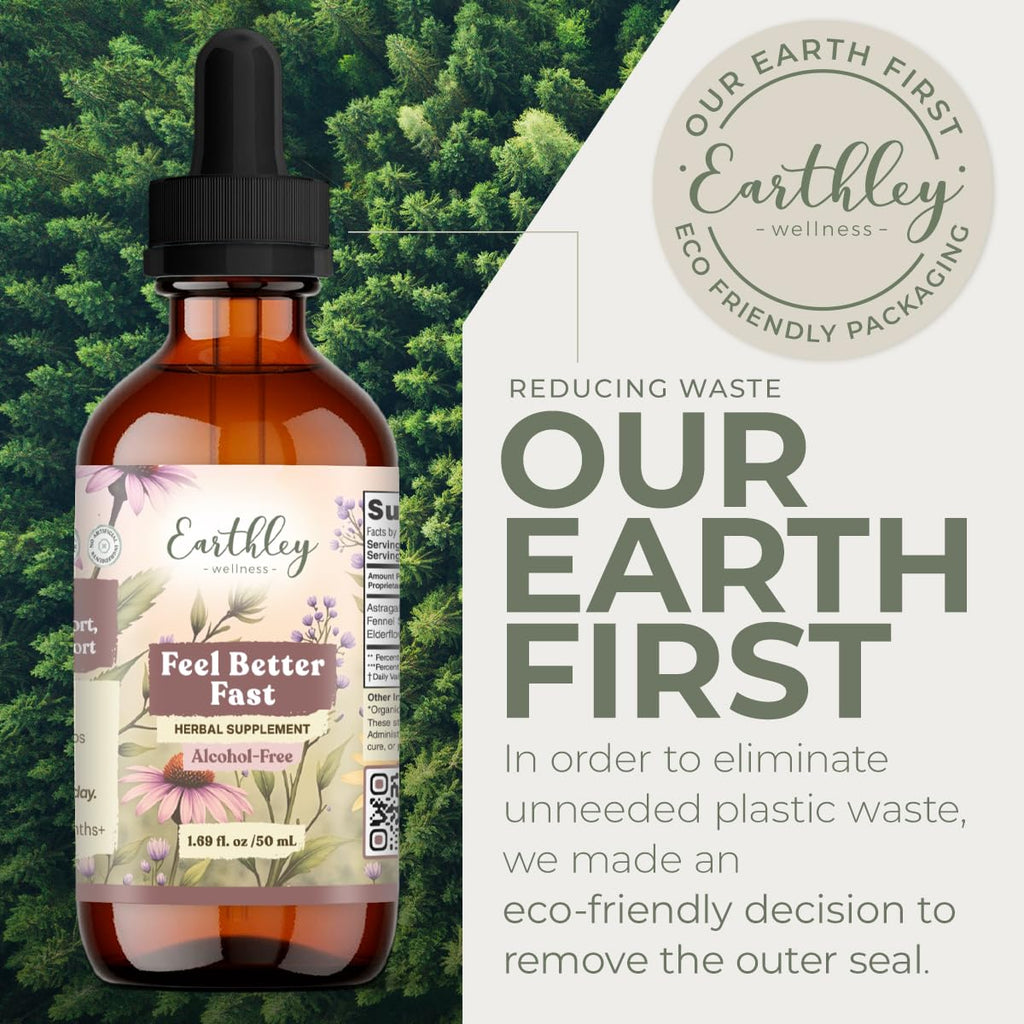 Earthley Wellness Feel Better Fast, All-Natural Relief for Minor Ailments, Echinacea, 3 Month Supply (1.69oz Glass, 1,000 Drops), Organic, Ceylon Cinnamon, Supports Immune & Digestive Health
