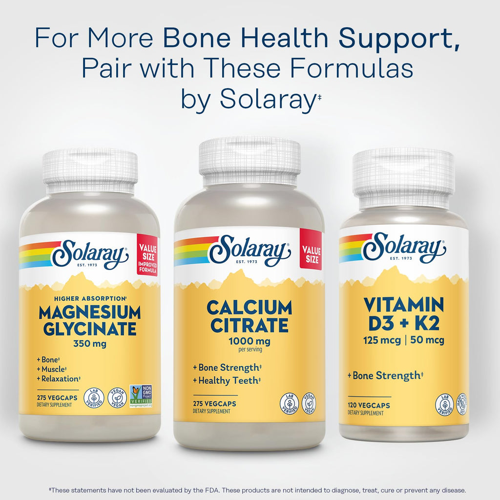 SOLARAY Calcium Citrate 1000 mg, 275 VegCaps | Bone & Teeth Support, Gentle Digestion Formula, 68 Servings, Vegan, Lab Verified