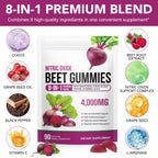 Super Beetroot Gummies, 8 in 1 Beet Root 4,000mg with Grape Seed Extract & CoQ10, Sugar Free - 90 Count (1)