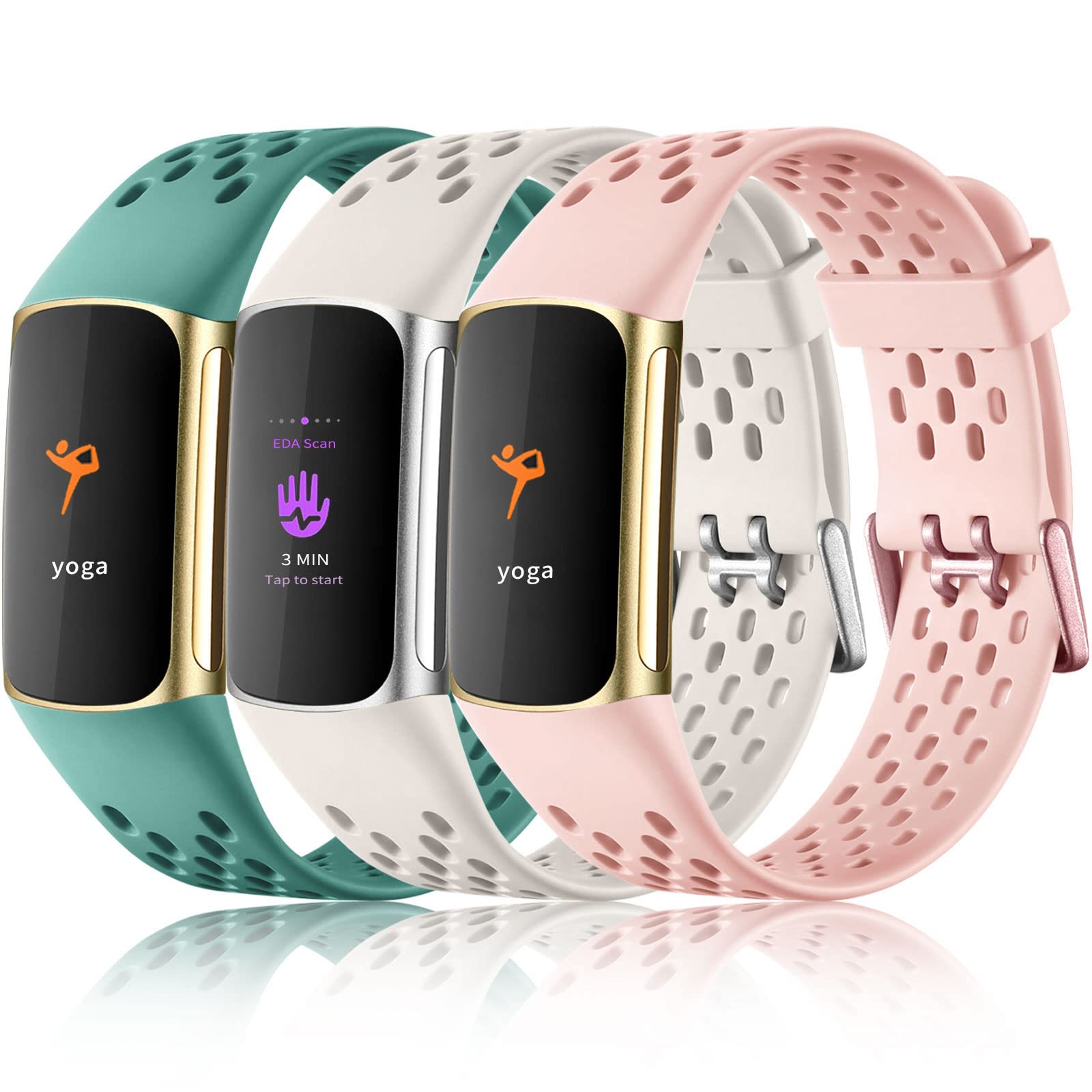 Buy now Maledan Compatible with Fitbit Charge 5/ Fitbit Charge 6 Bands Women Men, Breathable Sport Band Soft Waterproof Replacement Wristbands Strap for Fitbit Charge 5/ Charge 6 Advanced Fitness Tracker Lunar White Pine Green Pink Sand at indiglob india