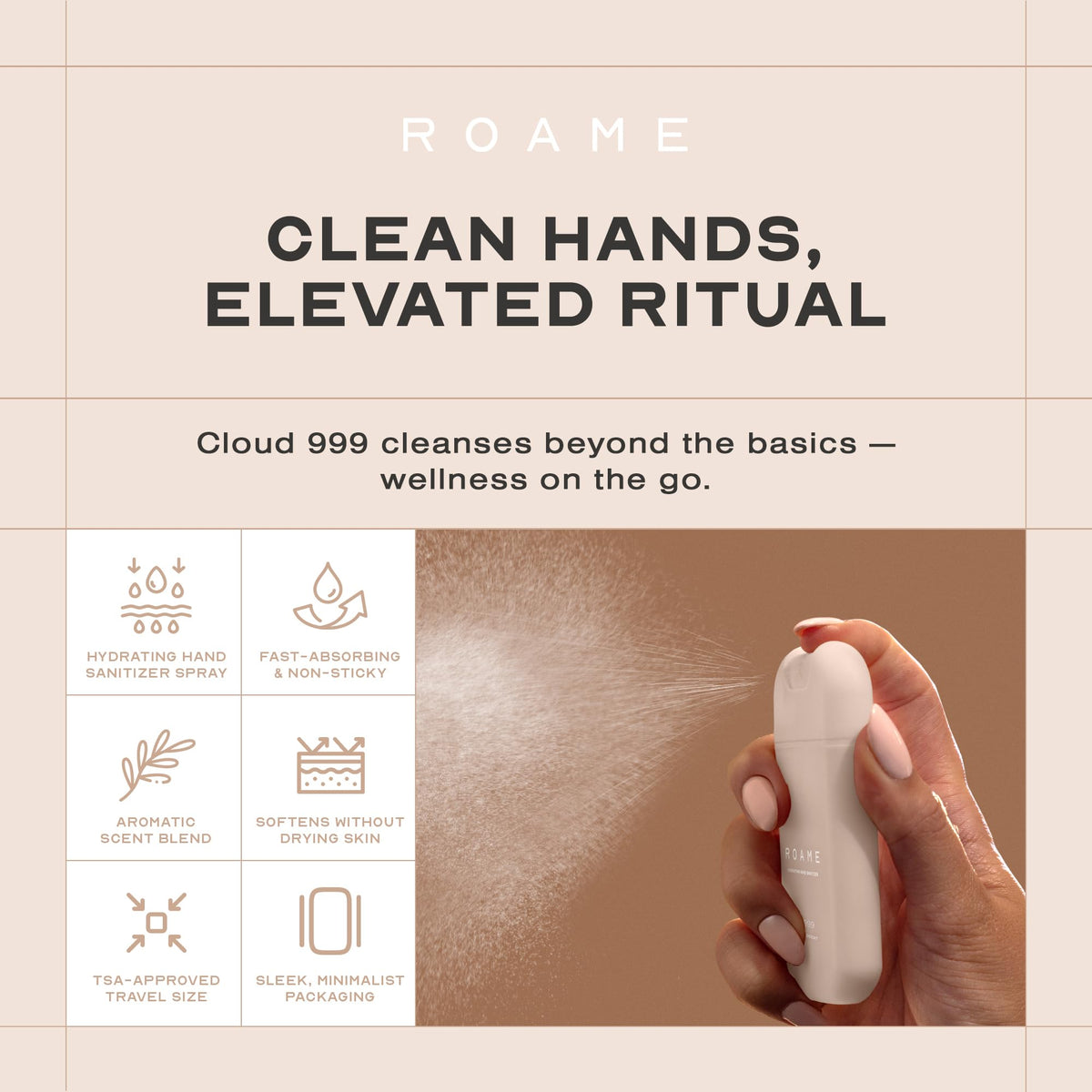 Roame Cloud 999 Hydrating Hand Sanitizer Spray, Juniper & Palo Santo, 1 oz
