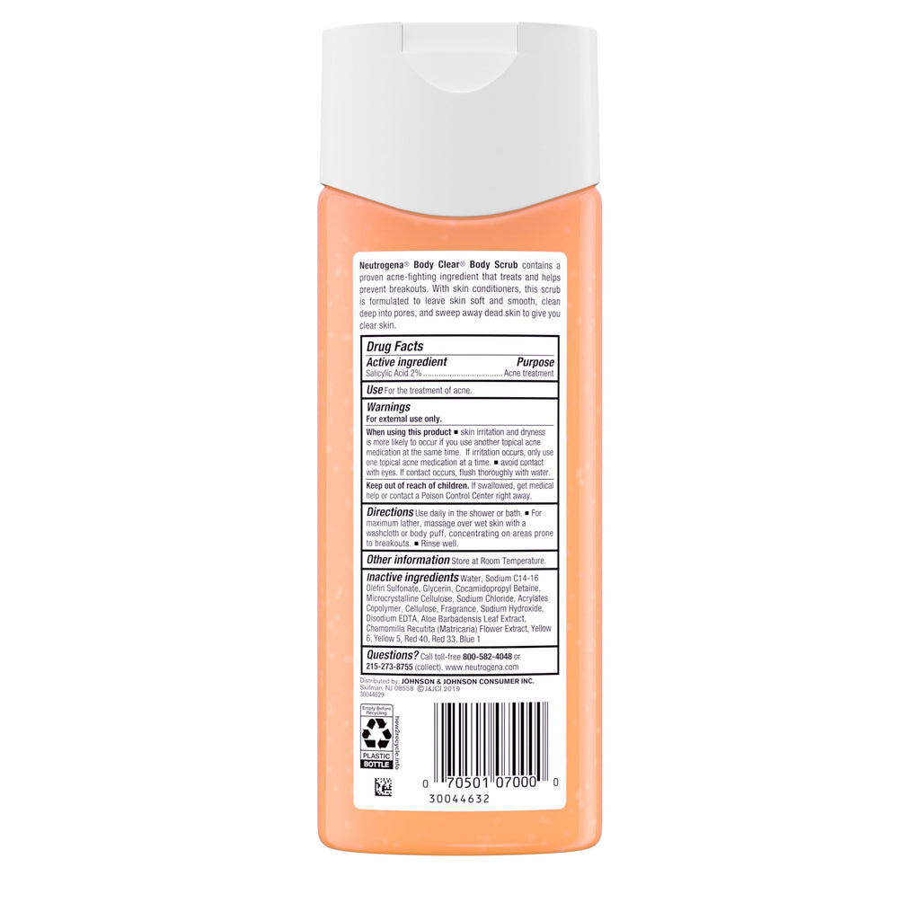 Neutrogena Body Clear Acne Body Wash & Exfoliating Scrub, 8.5 fl oz | 2% Salicylic Acid Cleanser, Chest Shoulder & Back Acne Treatment, Non-Comedogenic, Oil-Free Shower Gel