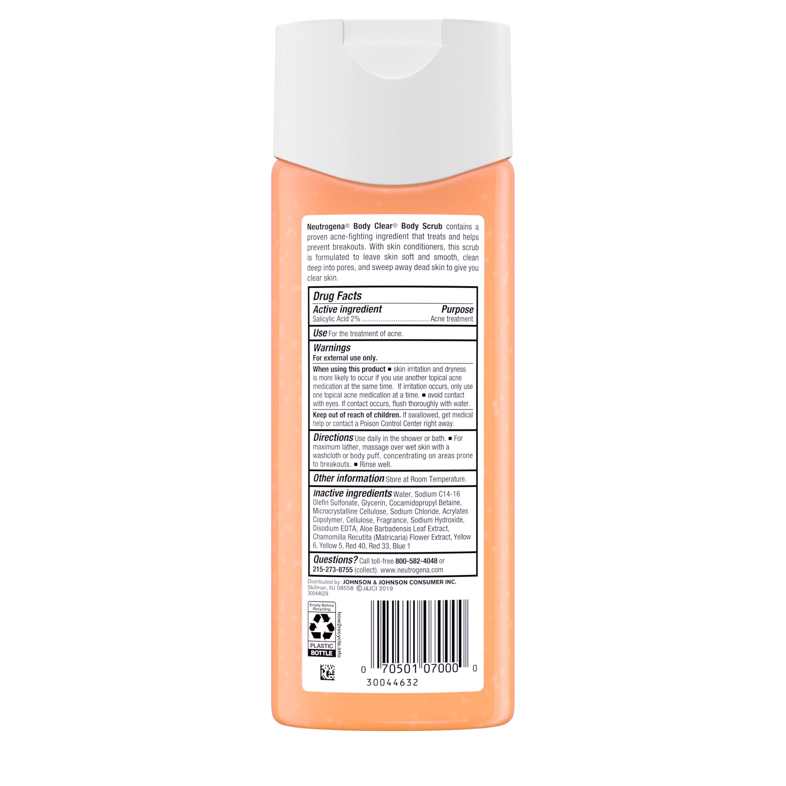 Neutrogena Body Clear Acne Body Wash & Exfoliating Scrub, 8.5 fl oz | 2% Salicylic Acid Cleanser, Chest Shoulder & Back Acne Treatment, Non-Comedogenic, Oil-Free Shower Gel