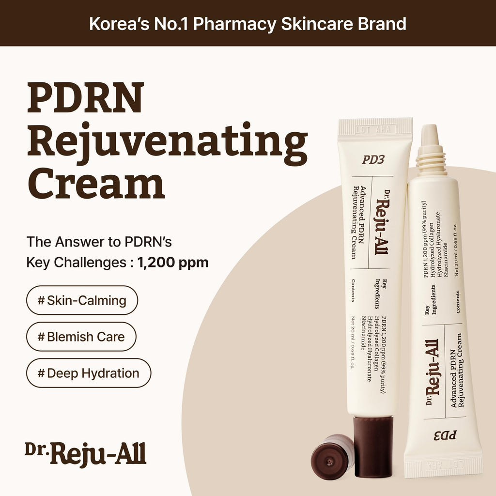 Dr.Reju-All Advanced PDRN Rejuvenating Cream 0.7 Fl Oz | 99% Pure Salmon DNA PDRN Face Moisturizer, Optimal 1200ppm for Glass Skin & Pluming, Anti-Aging Skin Care, Face Cream