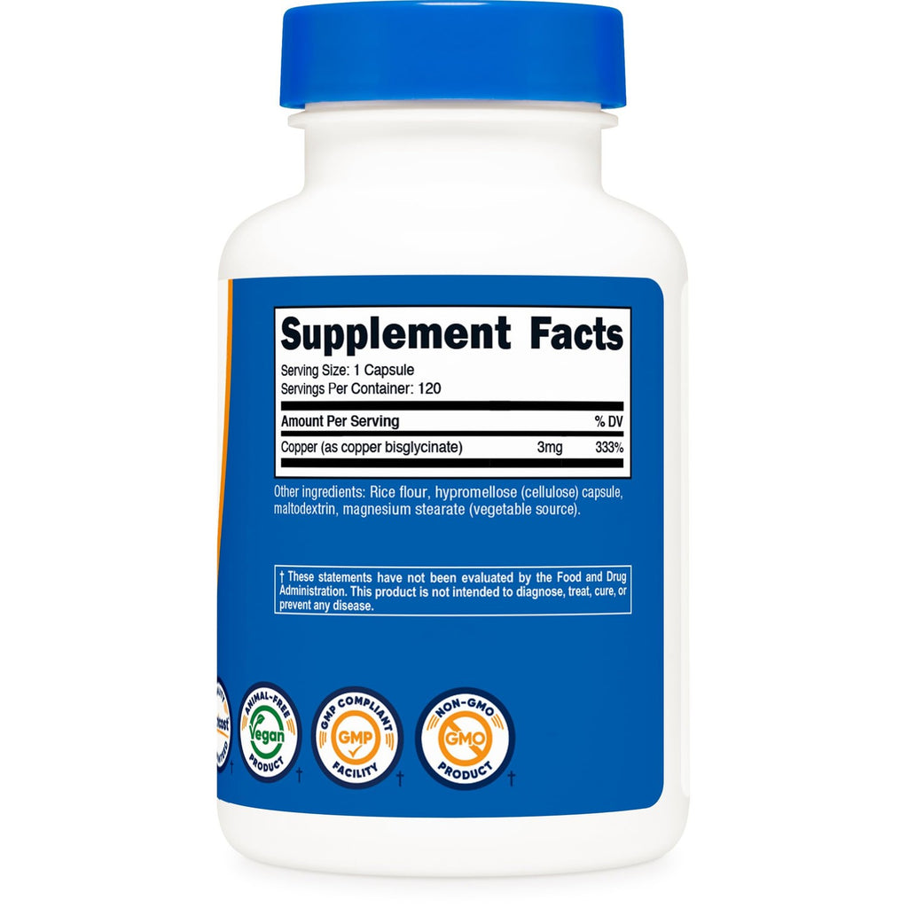Nutricost Copper Glycinate Capsules (120 Capsules, 3mg Copper per Serving)