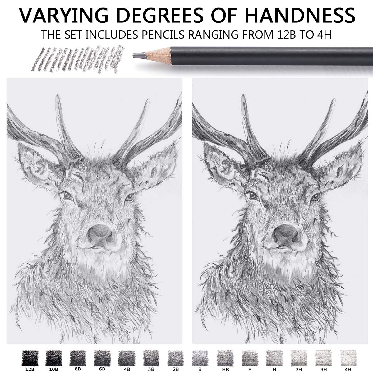 MARKART Drawing Sketching Pencils Set, 14 Pieces, Graphite Pencil(12B - 4H)