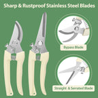 4PACK Pruning Shears, Stainless Steel Garden Shears, Sharp Handhled Gardening Scissors, Bypass & Straight Blade Garden Clippers for Plants, Flowers, Fruits Trees, Gardening Gifts for Women & Men