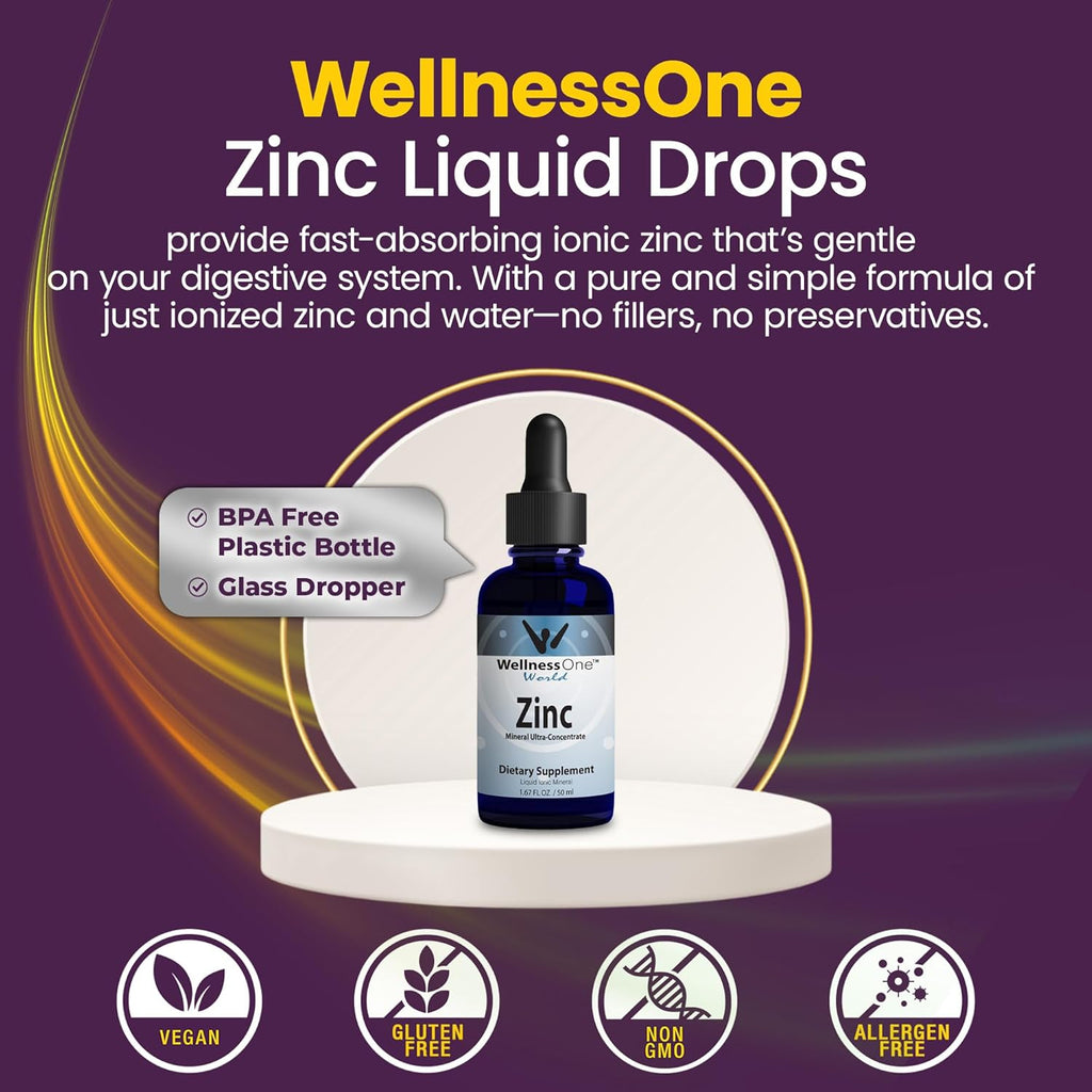 Buy now WellnessOne Ionic Liquid Zinc Drops for Immunity Support - Highly Absorbable Zinc Liquid Supplements for Kids & Adults - USA Tested, Vegan, Non-GMO, Gluten-Free, 1.67 fl oz at indiglob india