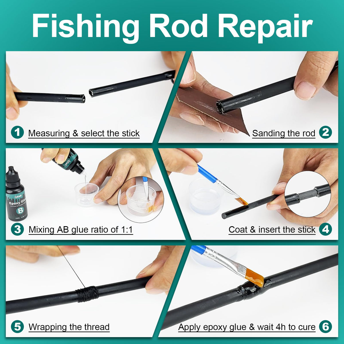 Fishing Rod Repair Kit - 3-in-1 Fishing Pole Complete Supplies Kit