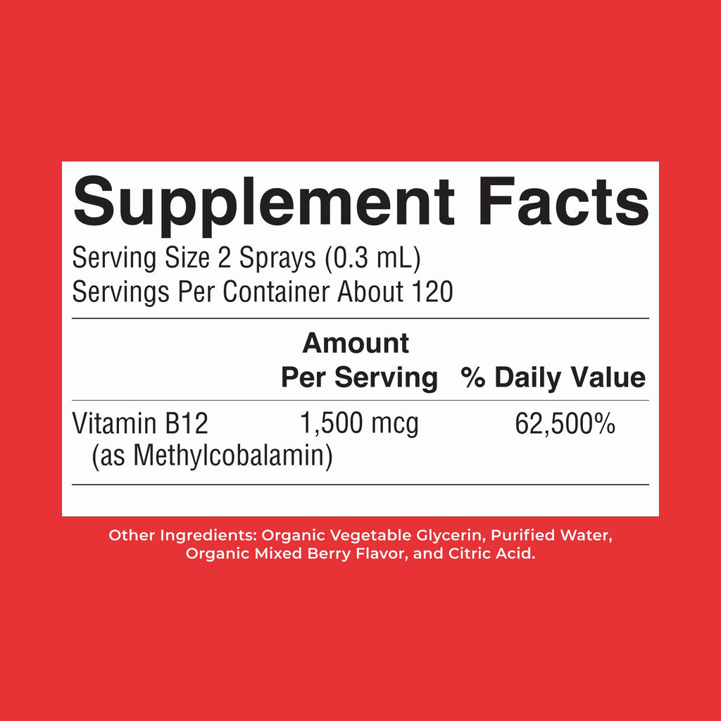 MARYRUTH'S Organic Methyl B12 Spray, 1,500 mcg B12 Per Serving, 1 Fl Oz | Energy Metabolism Support, Gluten Free, Vegan, Non-GMO