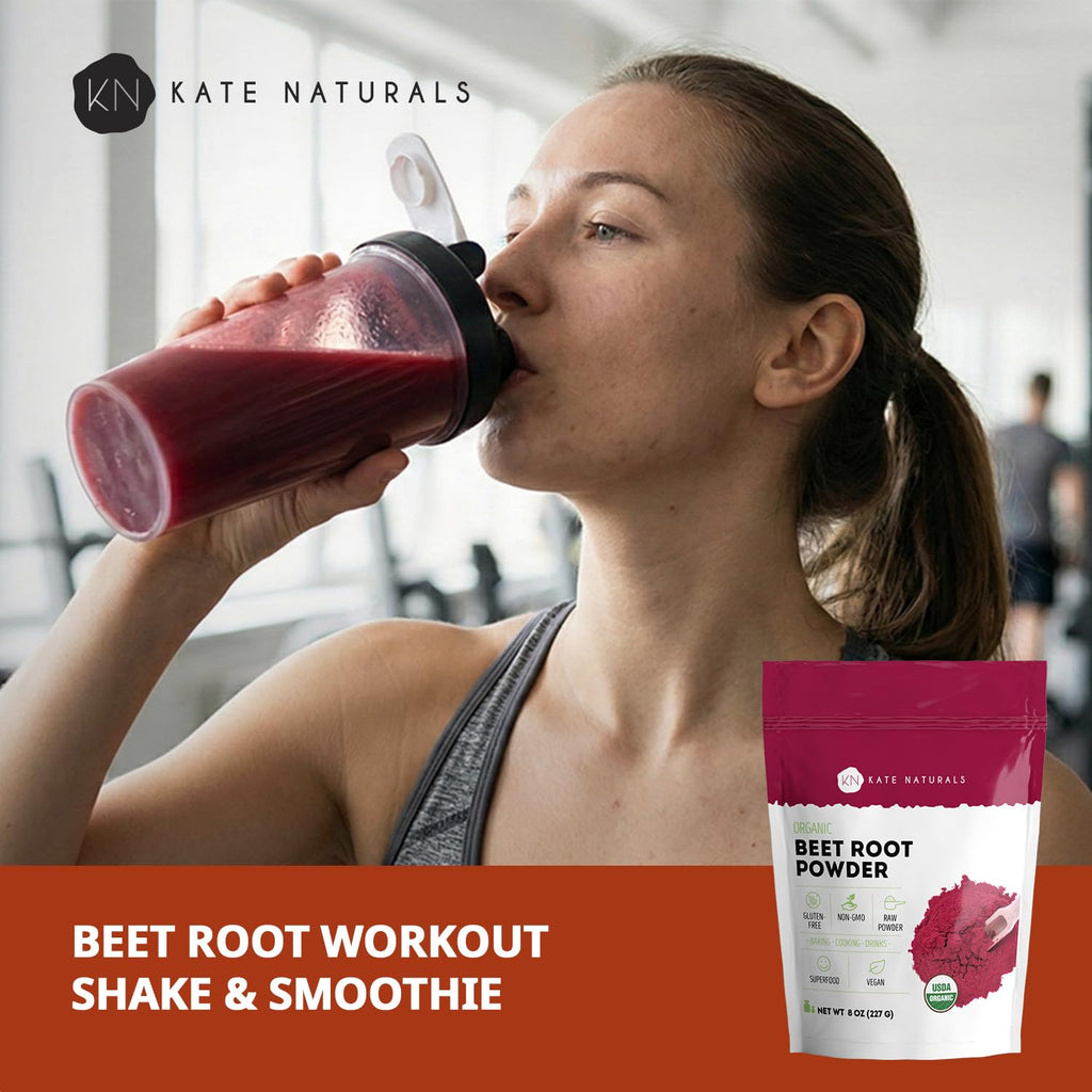 Kate Naturals Organic Beet Root Powder for Smoothies, Baking & Juice, 8oz | Non-GMO, Raw Beetroot Superfood Extract & Natural Red Food Coloring & Nitric Oxide, Earthy Flavor