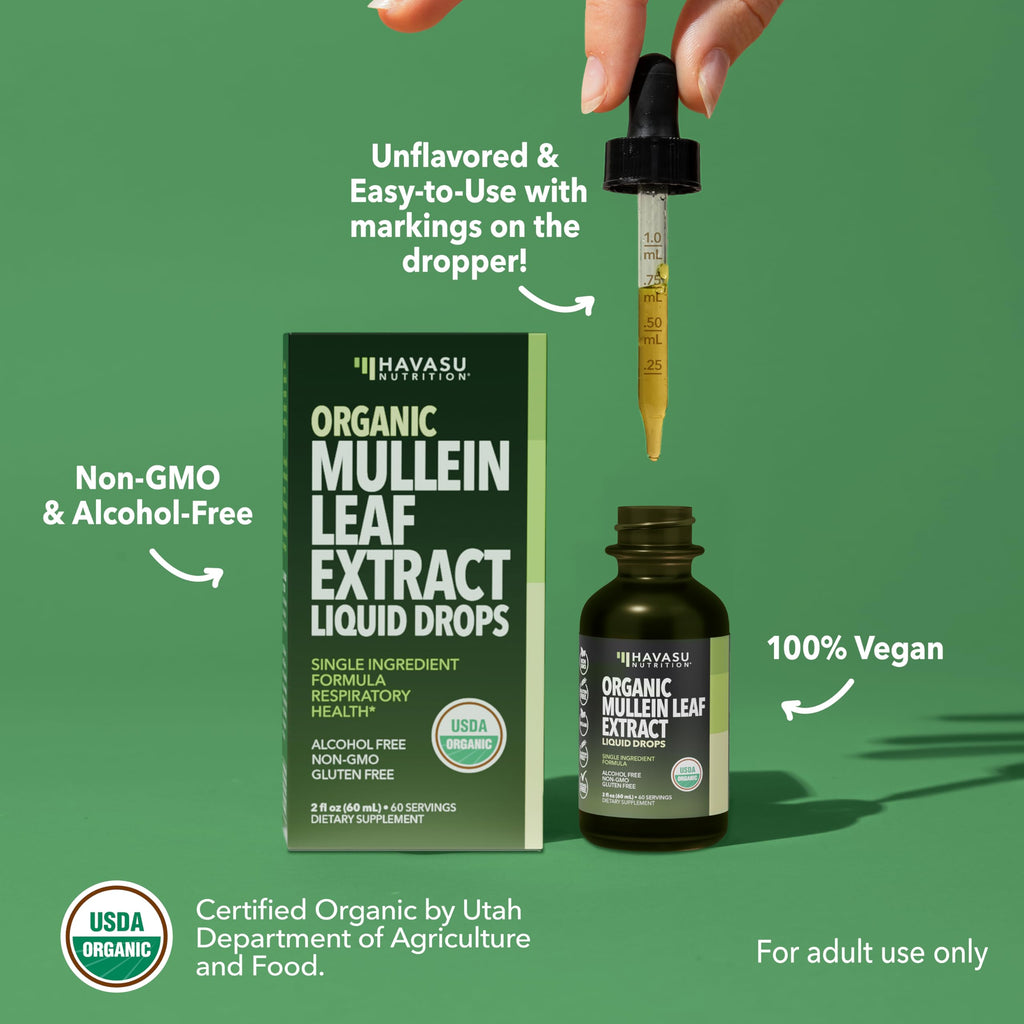 Mullein Drops for Lungs, USDA Organic Mullein Leaf Extract, 2 Fl Oz