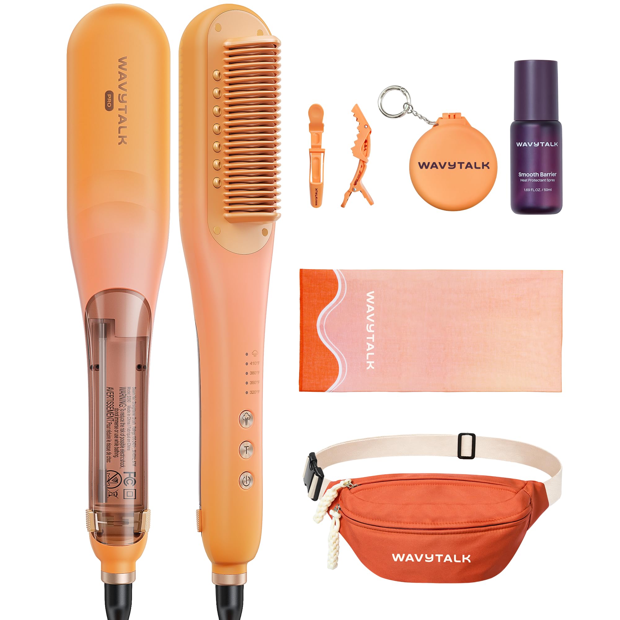 Wavytalk Pro Steam Hair Straightener Brush Steamline Pro Straightener Brush | 3-in-1 Straightening Brush for Coily Hair, Fast Salon Results with Less Damage, Anti-Frizz and Hair Nourishment