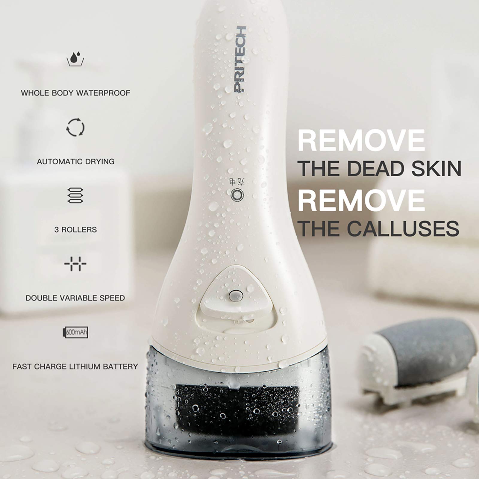 Electric Foot Callus Remover, Rechargeable Foot File for Dead Skin Care | Portable Electronic Pedicure Kit, Waterproof Hard Skin Scraper Tool with 3 Roller Heads for Cracked Heels & Home Spa