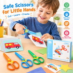 Toddler Safety Scissors, 3-Pack with 60 Craft Paper Sheets for Kids