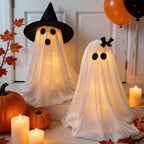 Halloween Decorations Light-Up Ghosts with Witch Hats, Indoor Ghost Decor